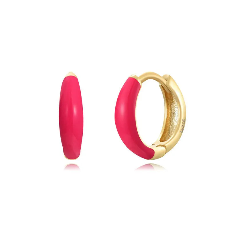 Geometric U-shaped silver earrings with an oval epoxy resin centre in a choice of seven colours.