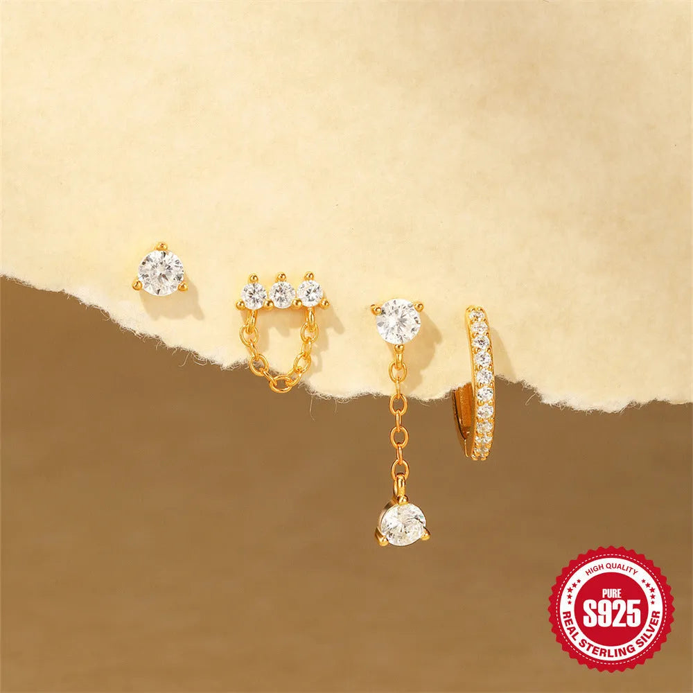 S925 sterling silver geometric earrings with clover petal detailing in electroplated gold finish
