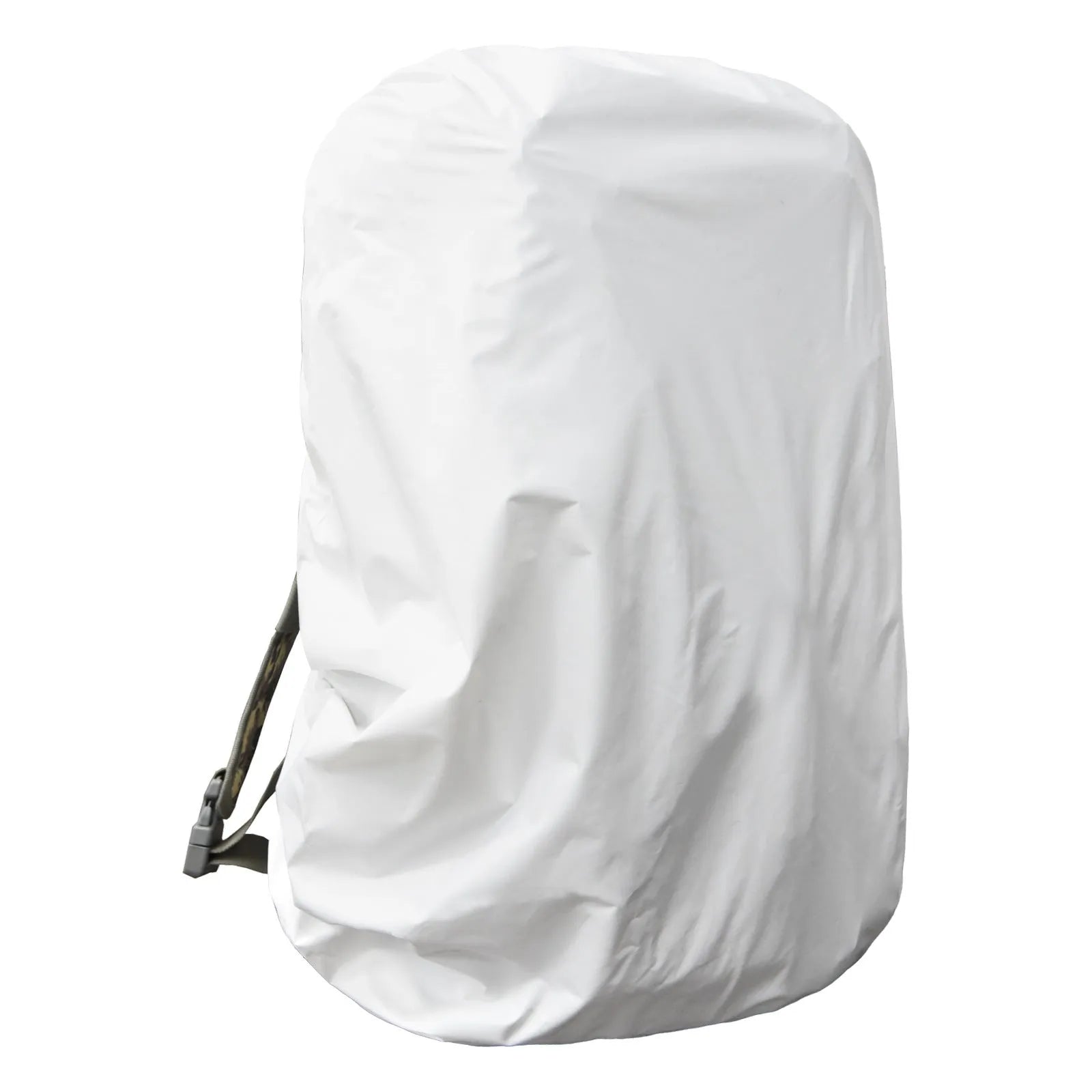 Army green Pu material backpack rain cover shown unfolded, suitable for 80-litre packs.