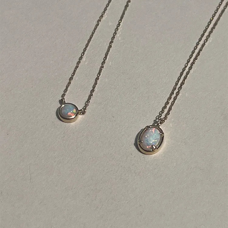 S925 silver geometric oval jelly opal pendant necklace with gold plating on silver chain