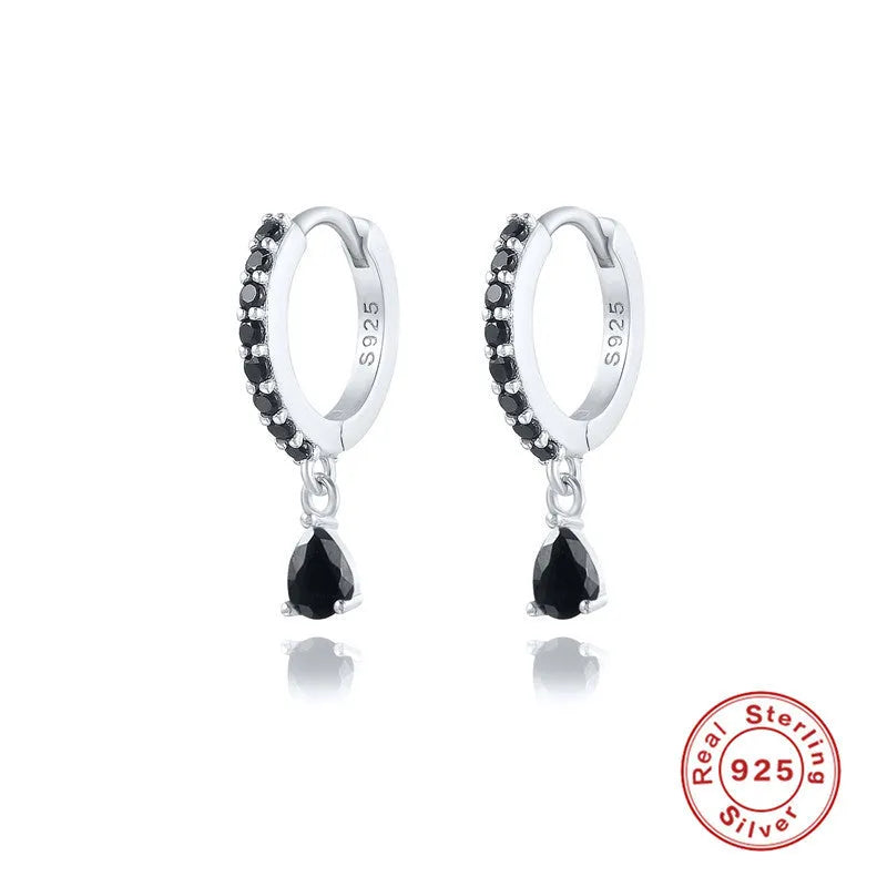 S925 sterling silver water drop earrings with geometric shape and diamond/gemstone accent options