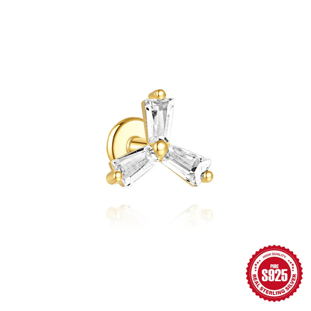 S925 sterling silver geometric chain stud earrings with zircon inlay in golden designs