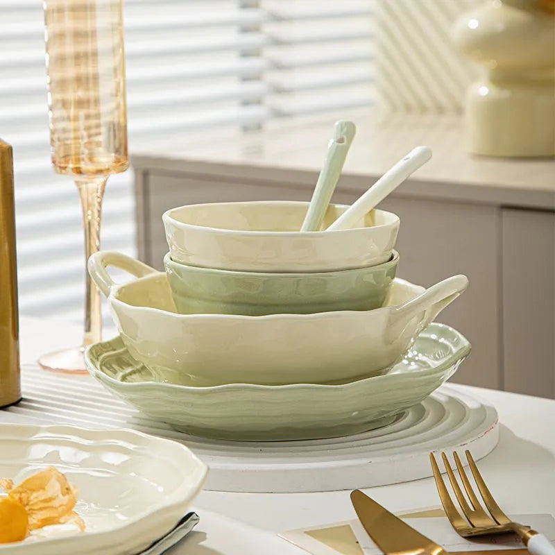 Seven-piece solid colour ceramic tableware set in Japanese modern style