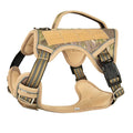 Tactical dog chest strap in oxford cloth, shown in olive green colour on a working dog.