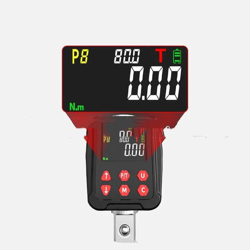 Digital torque meter with 1/2 inch drive head and display, part of a three-piece set.