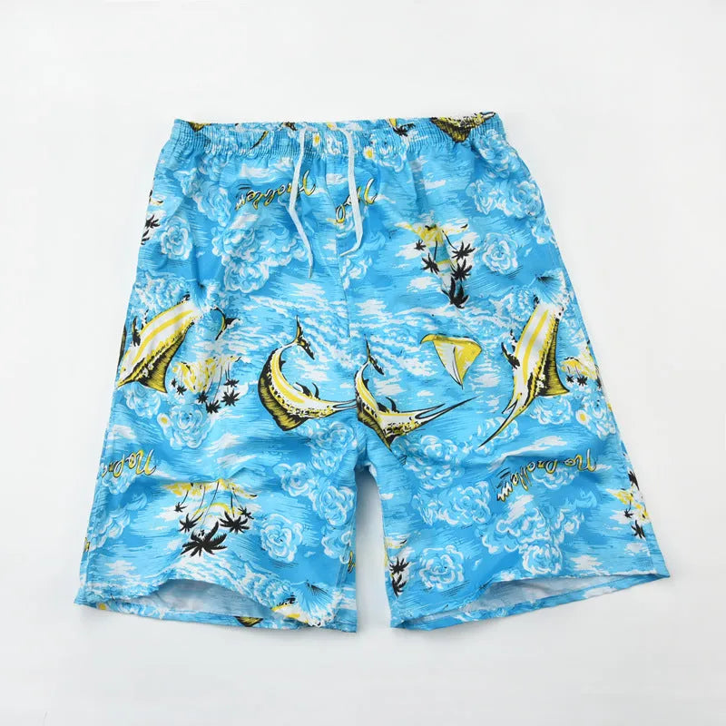 Men's floral print swimming trunks in polyester fabric available in multiple colours