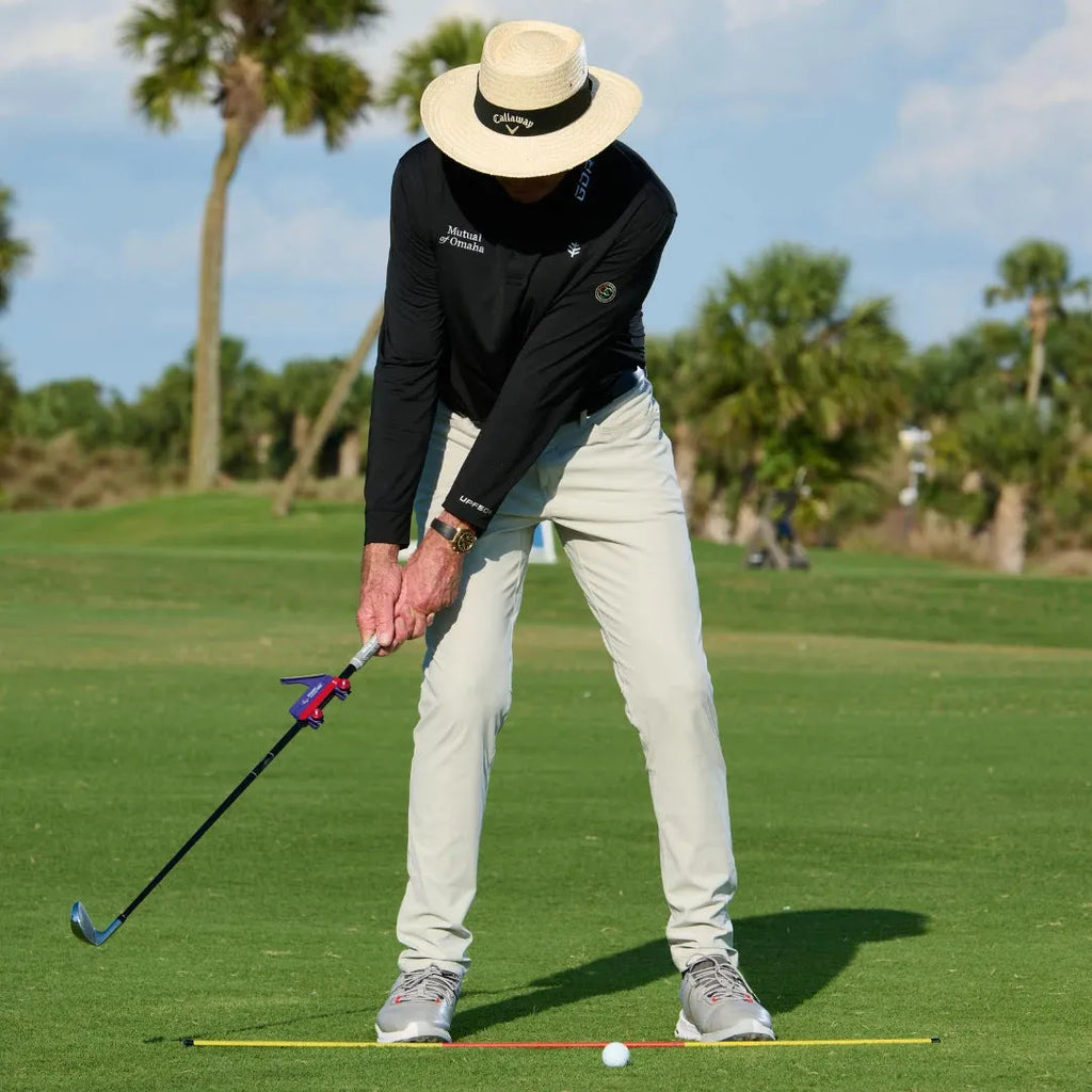 Plastic golf swing plane simulator training aid available in logo and no logo options for home practice.