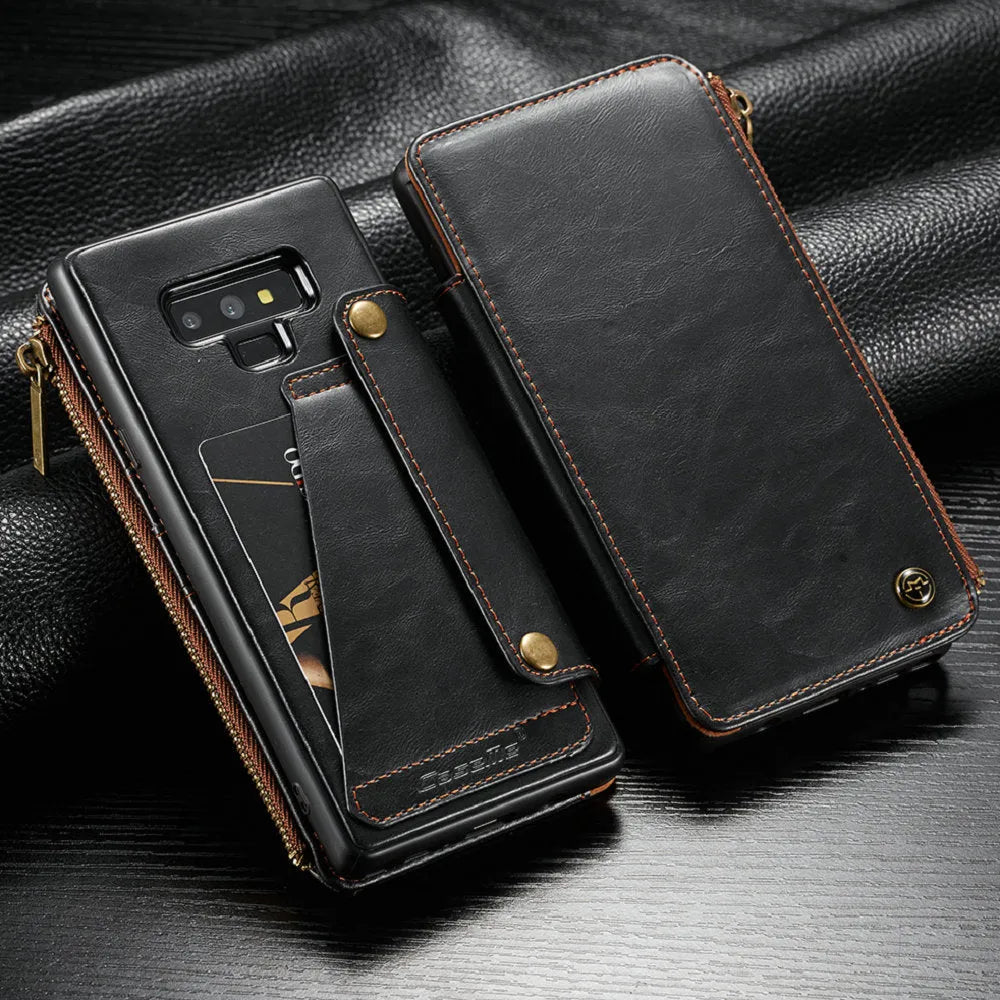 Samsung Galaxy Note9 leather flip phone case in black, brown or red colours