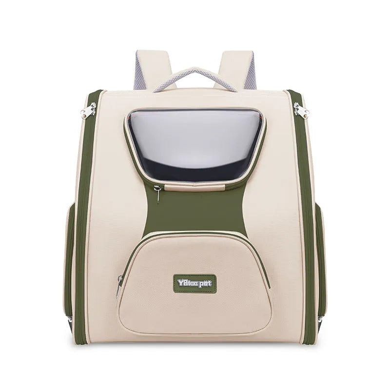 Large capacity nylon pet trolley bag panoramic model in khaki with backpack straps