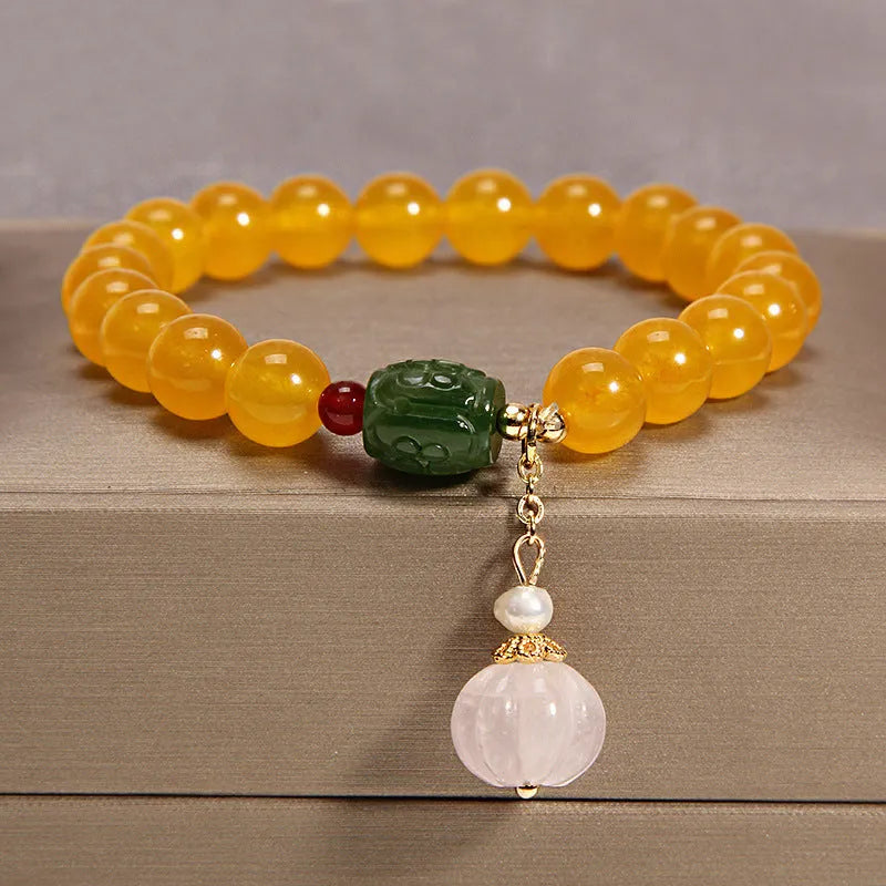 Khaki yellow agate crystal women's bracelet on gold silk thread