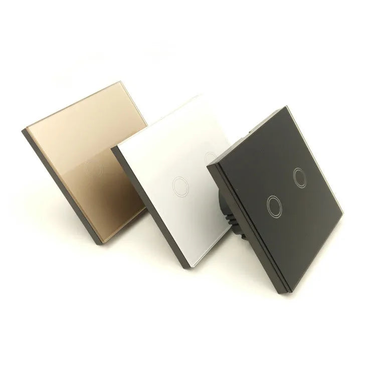 86-type touch light switch with tempered glass panel in black, gold, or white finish