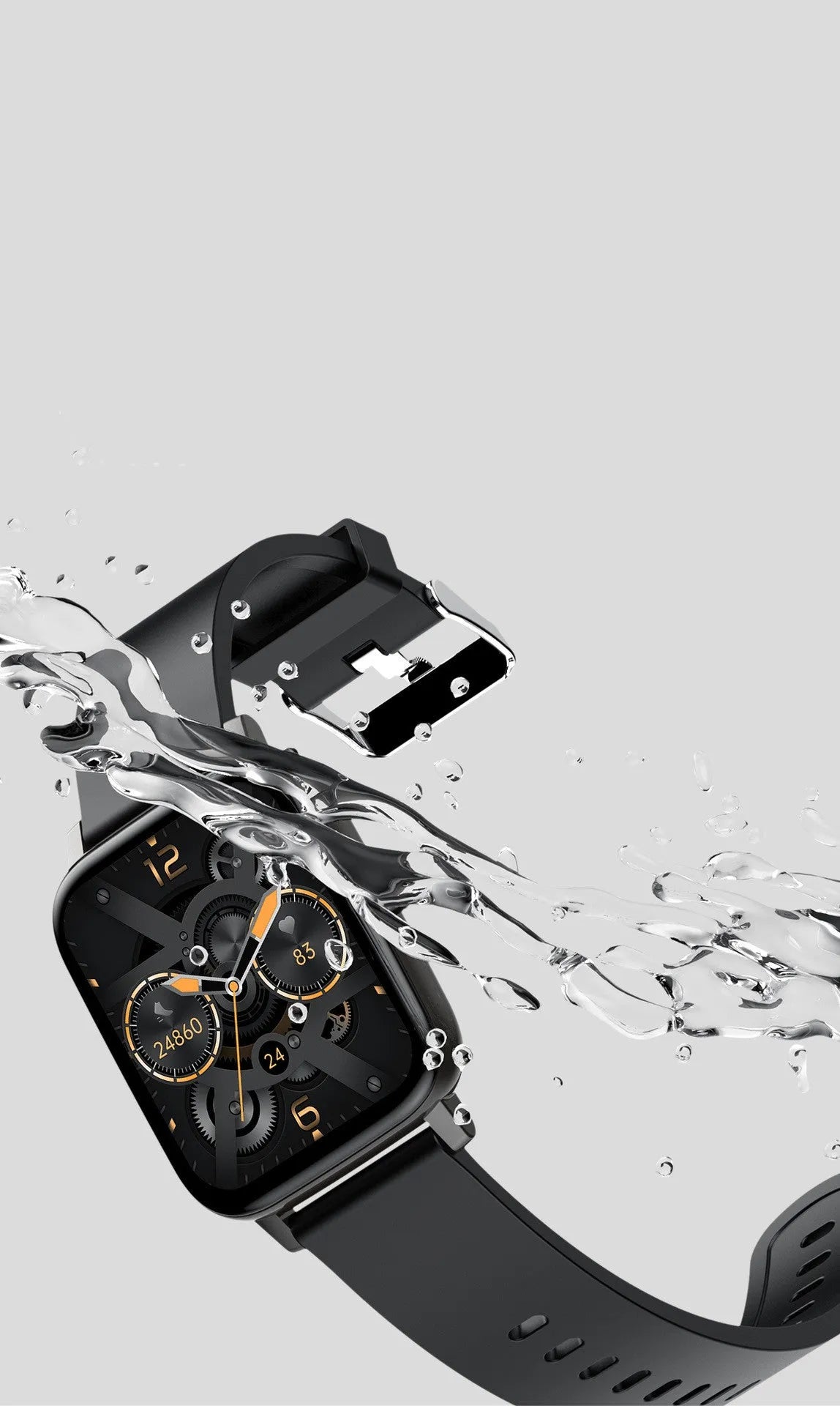 H80 sports smart watch with silicone strap on a wrist, showing a watch face displaying heart rate and blood oxygen data.