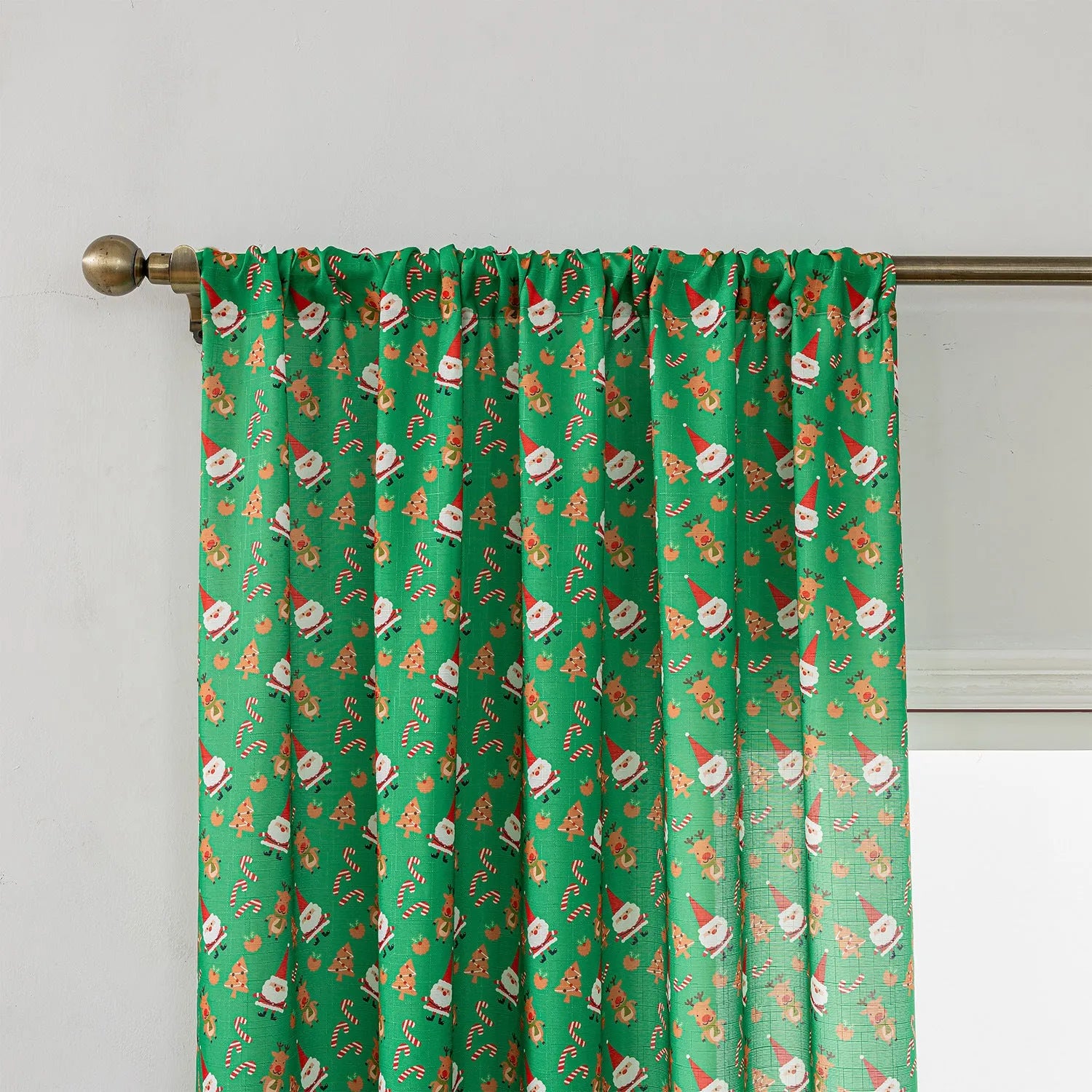 Christmas curtain with cartoon snowman and angel print in red colour