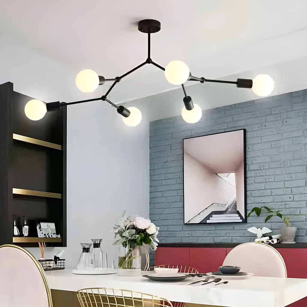 Nordic style iron chandelier ceiling lamp with multiple arms in black or white finish.