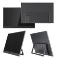 Black 15.6 inch portable computer monitor with adjustable stand on office desk