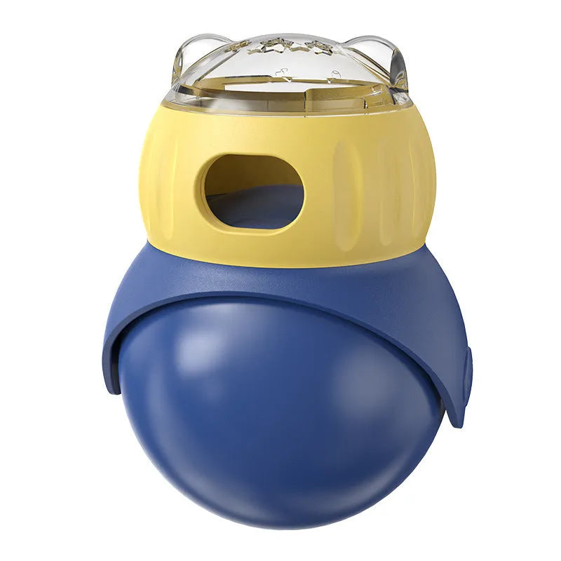Owl-shaped plastic cat puzzle feeder in Morandi yellow and blue colours