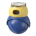 Owl-shaped plastic cat puzzle feeder in Morandi yellow and blue colours