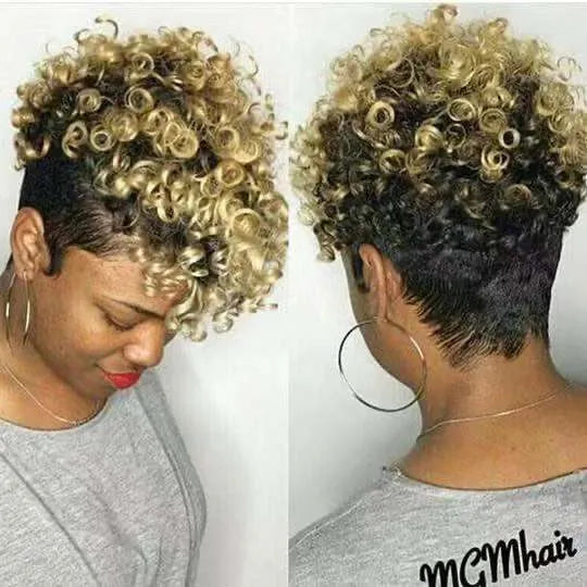 Women's short synthetic wig with simple rolls style in multiple colour options including black, brown, gold and gray