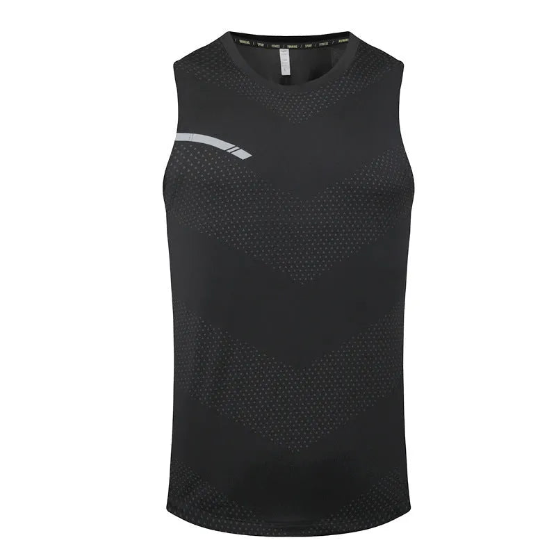Men's solid colour quick-drying polyester sports tank top for summer outdoor activities.