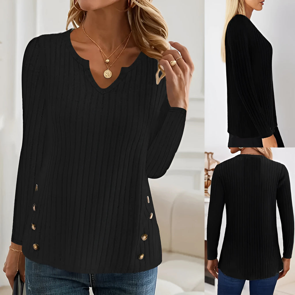 Solid colour casual knitted button pullover sweater in black or grey green.