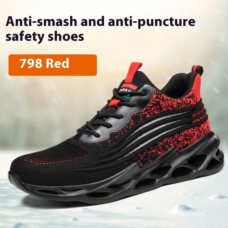Brown leather labour protection shoes with anti-smashing and puncture-resistant features on rubber soles