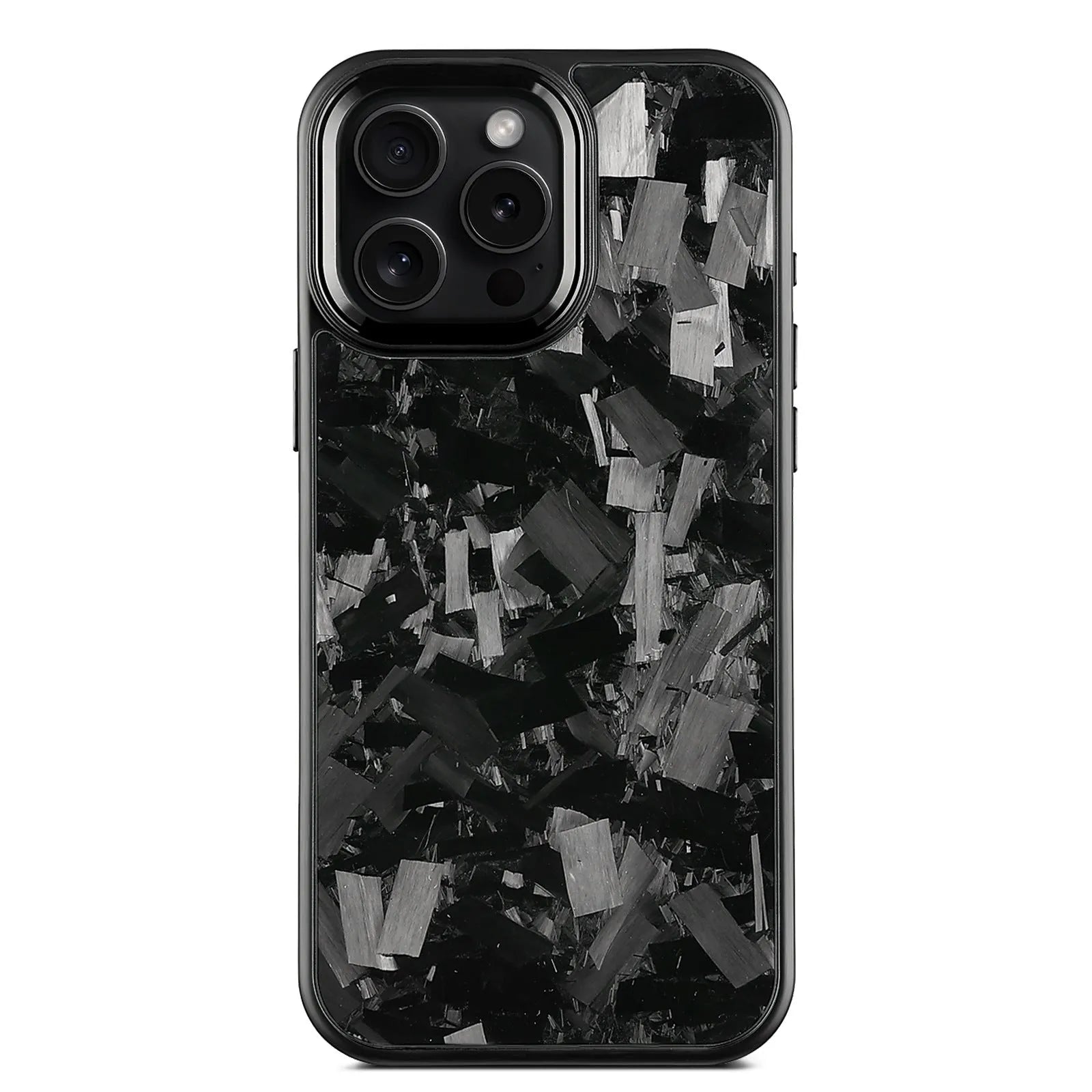 Magnetic carbon fibre iPhone 17 protective case with forged metal frame pattern in various colour options