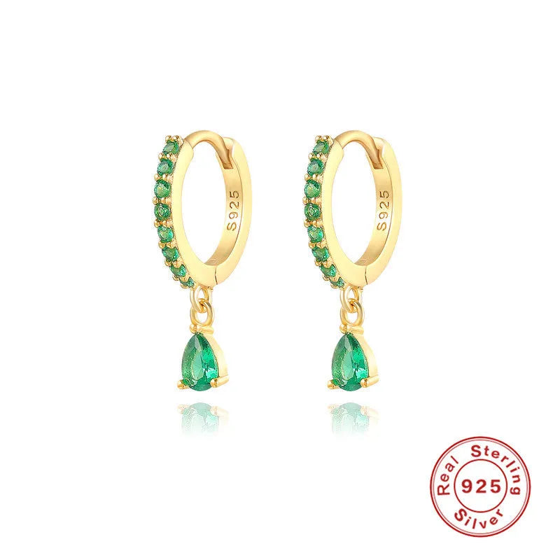 S925 sterling silver water drop earrings with geometric shape and diamond/gemstone accent options