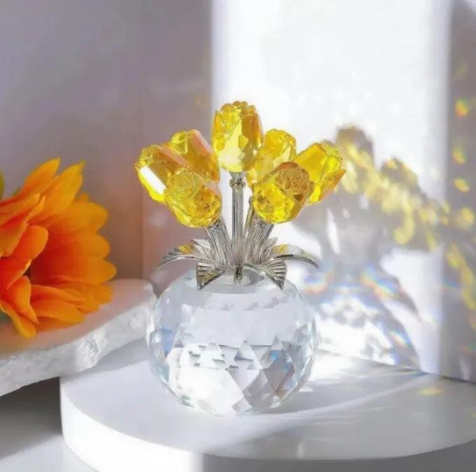 K9 crystal glass artificial rose decoration in geometric Chinese style, showing colour options.