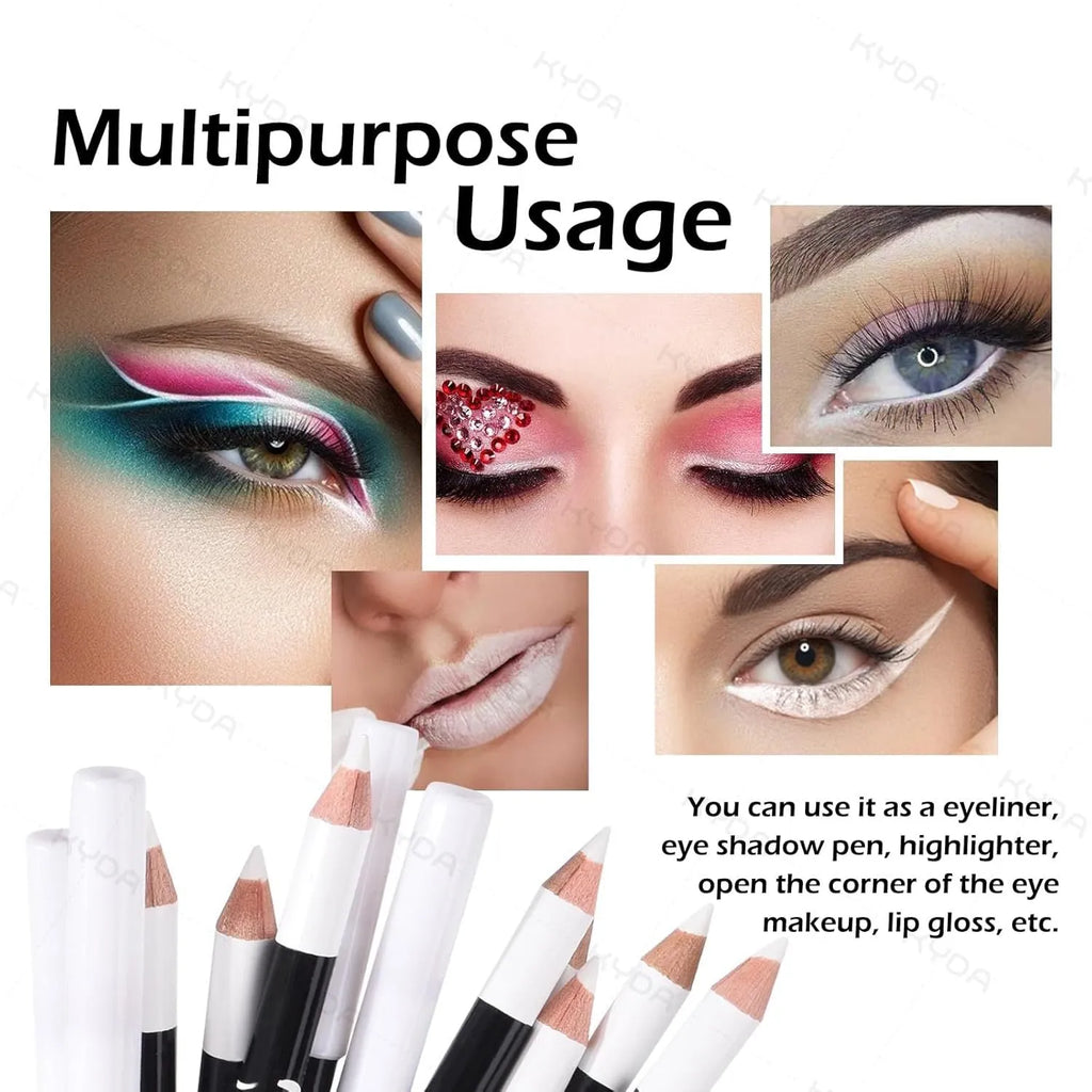 12 white and black retractable eyeliner pencils with sharpener in waterproof makeup set