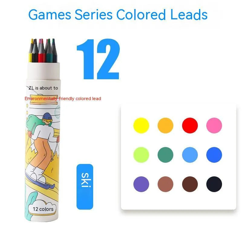 Zhenglin Sports Series colour pencil set with barrel design showing multiple pencil colours
