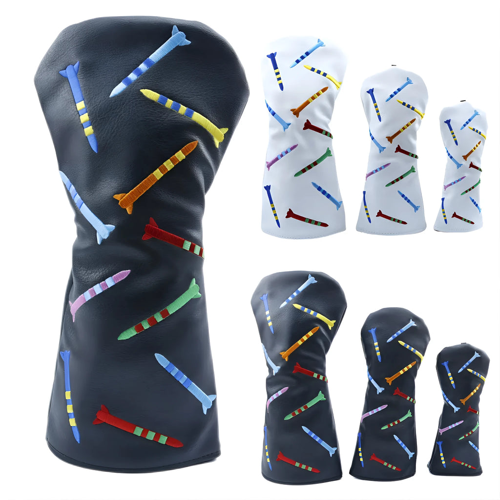 Golf wooden pole sets in black and white with three size options for sports and fitness use