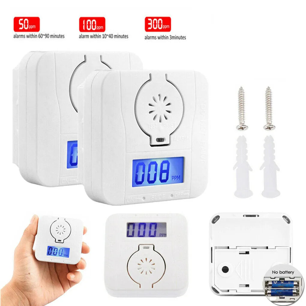 White wireless carbon monoxide alarm wall mounted detector for kitchen and living room safety