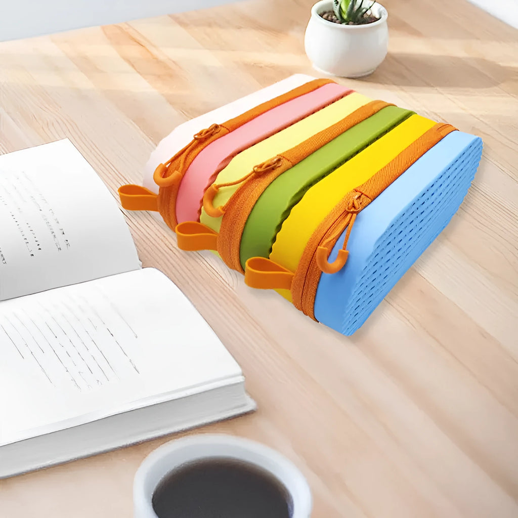 Silicone hard glasses case with a long carry handle shown in rose red light purple colour.