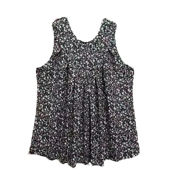 Plus size women's floral print sleeveless polyester vest in black or khaki colour
