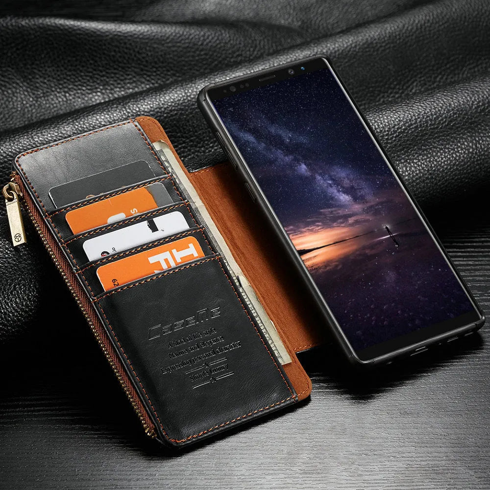 Samsung Galaxy Note9 leather flip phone case in black, brown or red colours