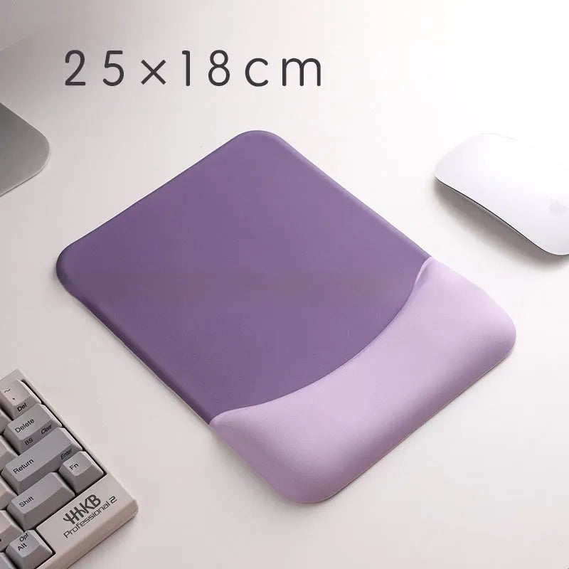 Square silica gel wrist rest mouse pad with strap on a desk, 250mm by 180mm, cloth surface