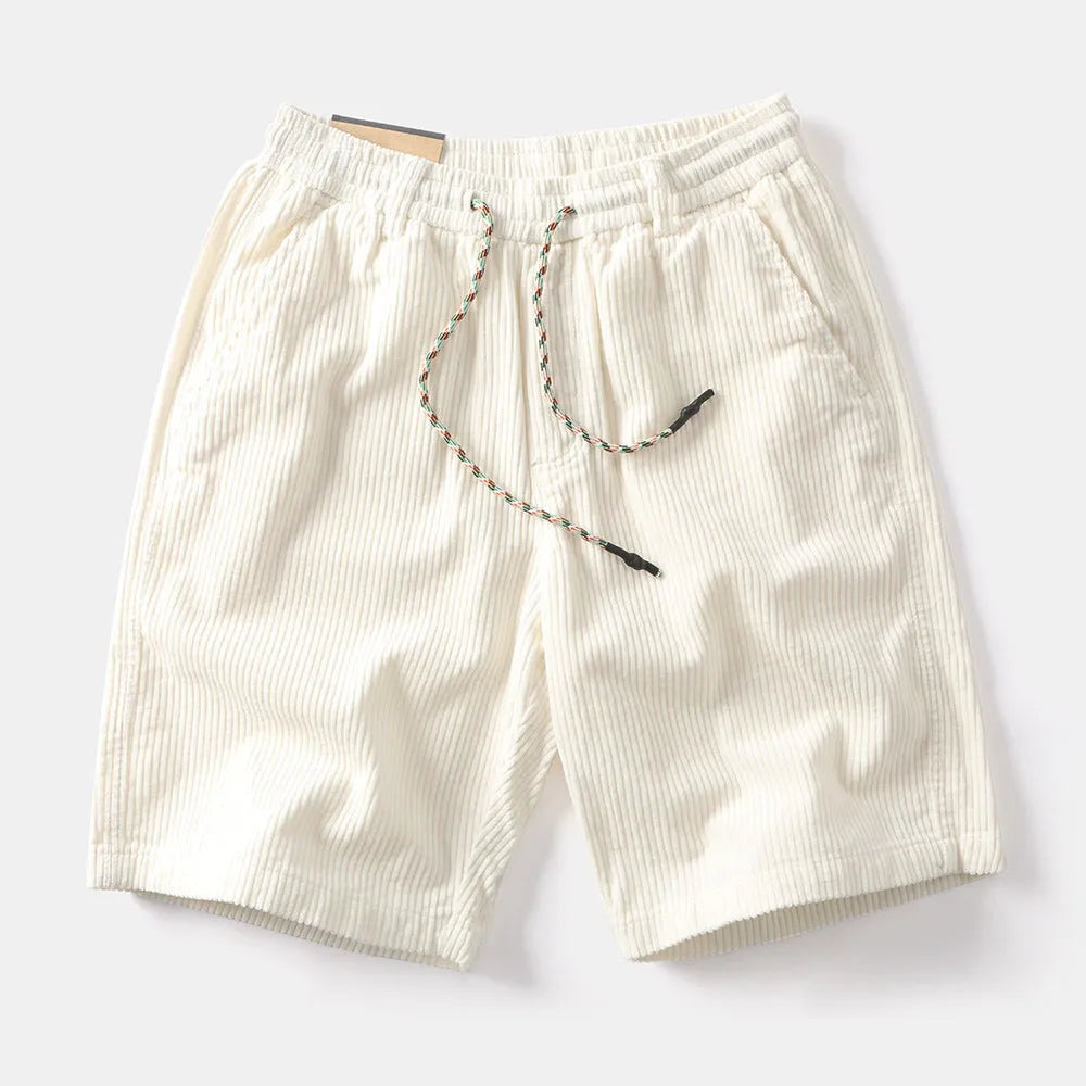 Men's khaki cargo shorts with straight leg cut and retro American street style design
