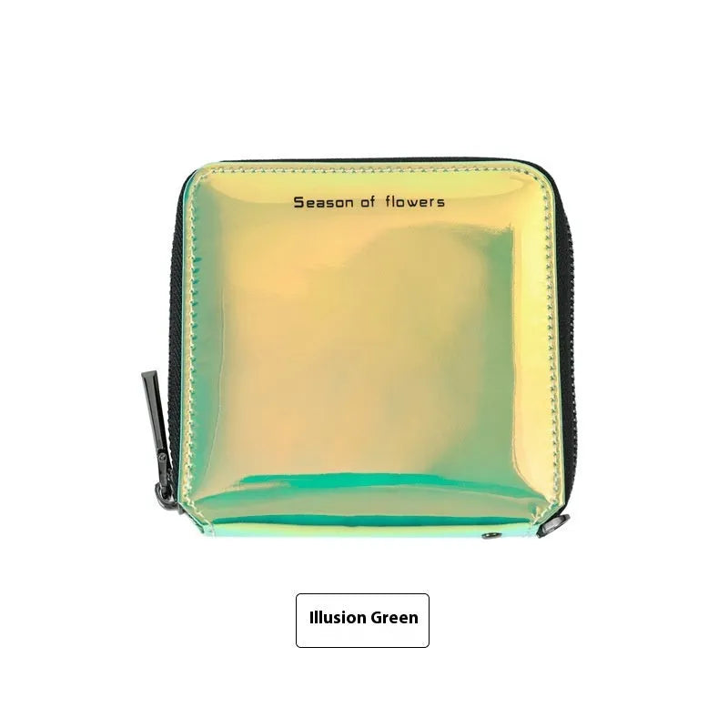 Compact women's Korean-style folding wallet in PU leather measuring 11cm x 11cm