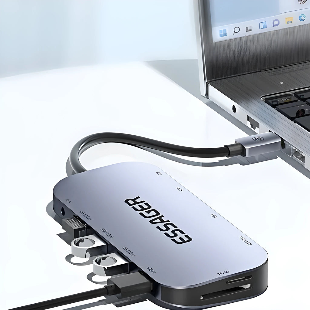 11-in-1 USB-C expansion dock with multiple ports and 20cm connecting cable