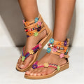 Ethnic style beaded petal sandals in Suit colour with round toe and Roman design.