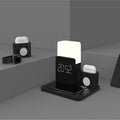 Dark green foldable 3-in-1 wireless charging stand with phone, watch, and earbuds charging simultaneously