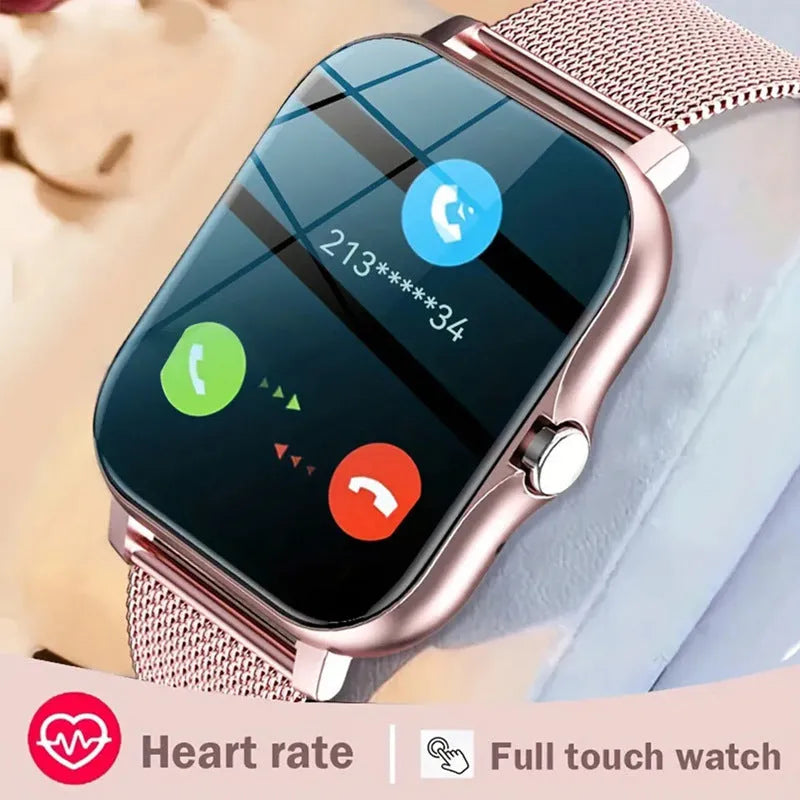 Smart watch with 1.44-inch touch screen showing interface, on a silicone wrist strap.
