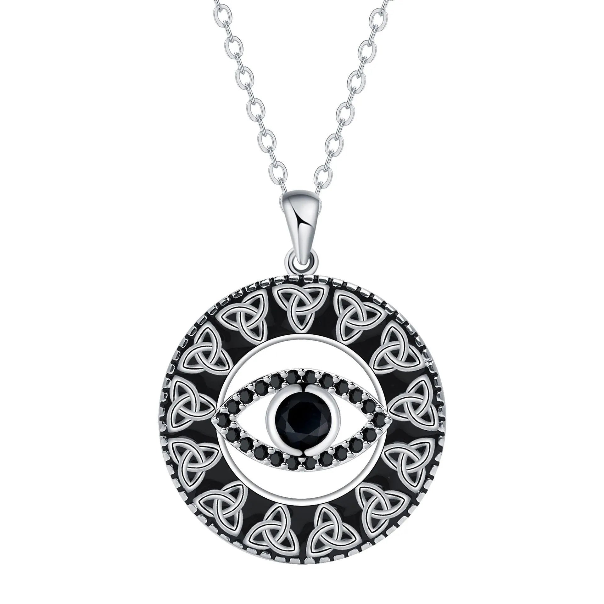 Copper electroplated Devil's Eye pendant necklace with a detailed cross chain for women.