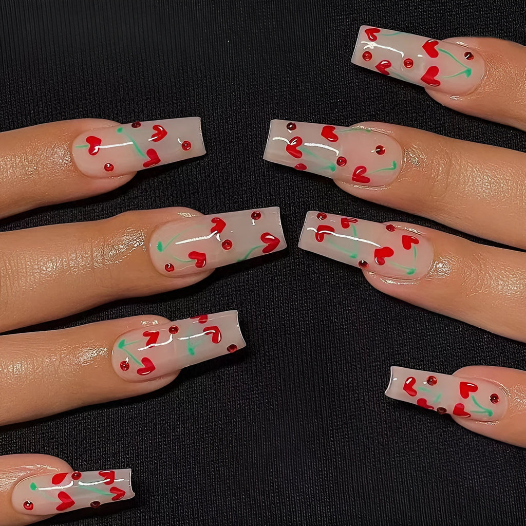 French Love Red Diamond Small Cherry Wear Armor sheets in JP1601 colour with adhesive for nail art