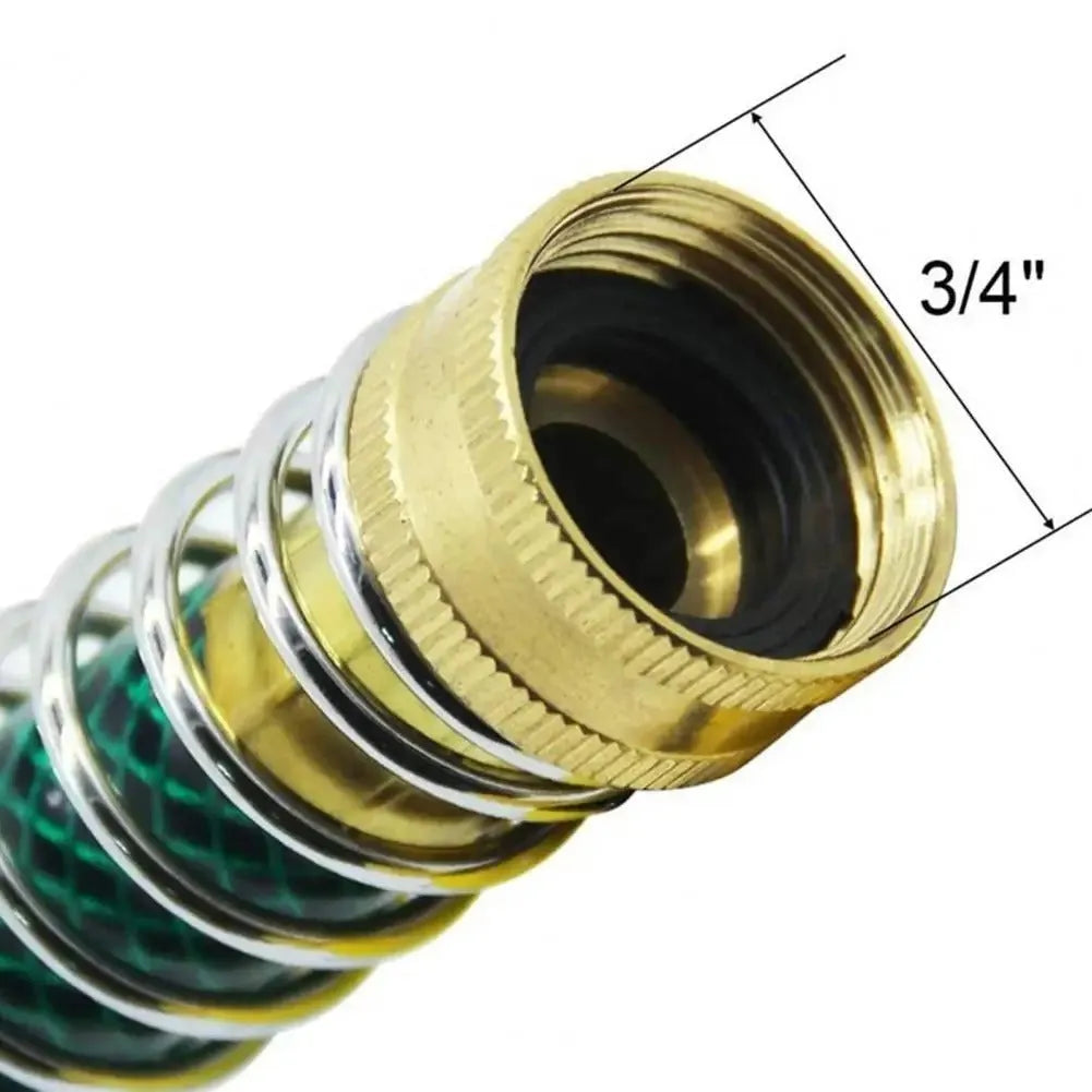 Brass garden hose connector with spiral spring, 15 cm long, with 3/4 inch threaded fittings