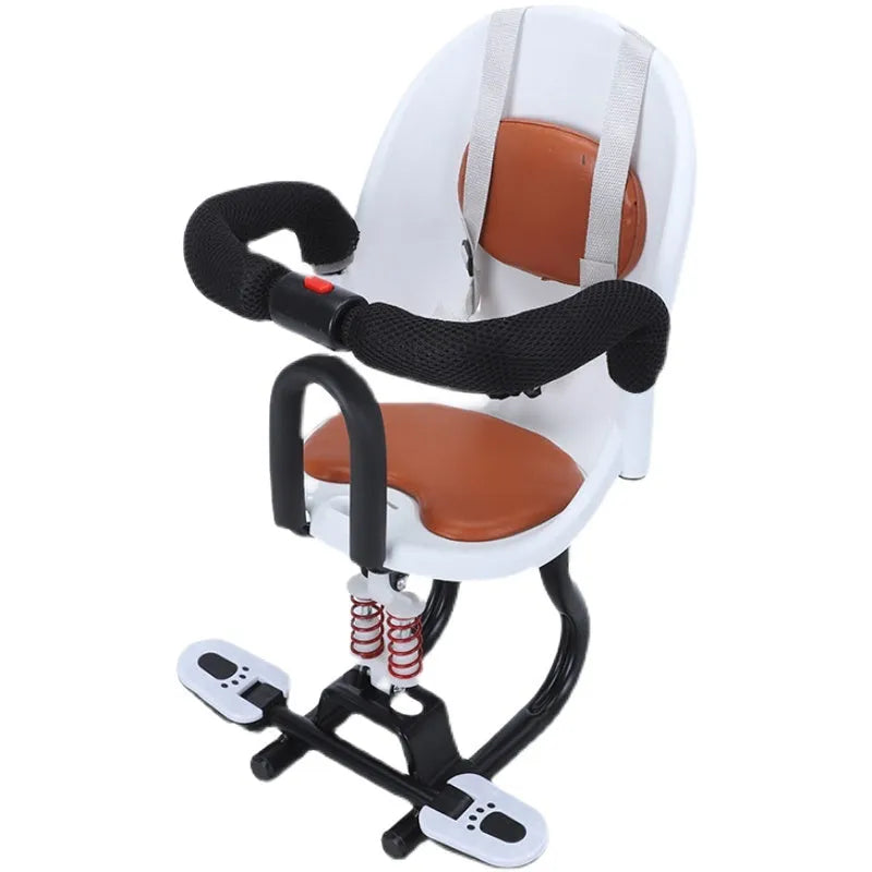 High carbon steel front seat for children's battery scooter in black, red, or white colour options