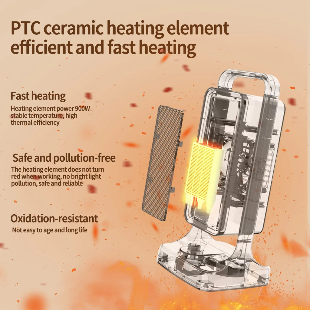 Black desktop PTC ceramic heater with control knob, compact design for room heating