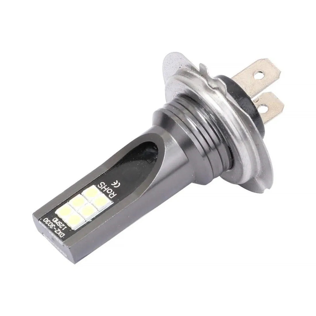 H7 110W LED fog light bulb with white aluminium housing and 12 SMD LEDs visible.