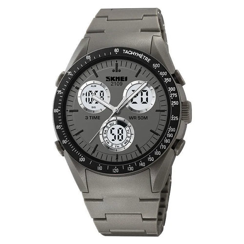 Casual digital watch with digital display, ABS resin case, TPU strap, shown in Army Green camouflage colour.