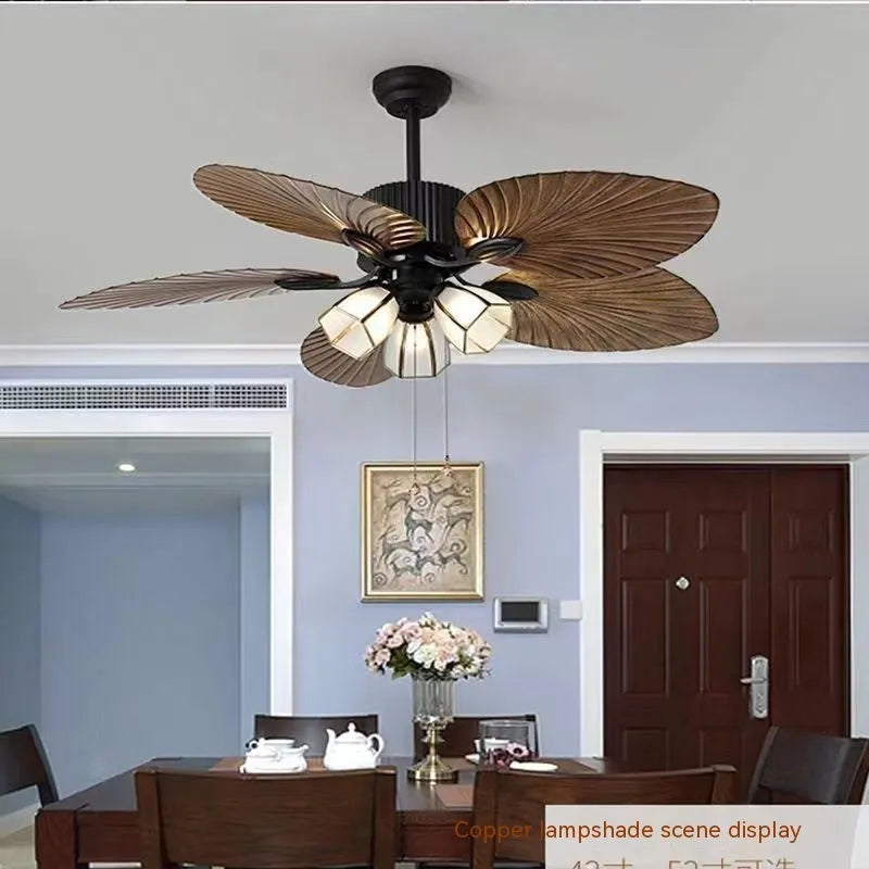 52-inch retro ceiling fan light with wooden blades and integrated lighting for living rooms